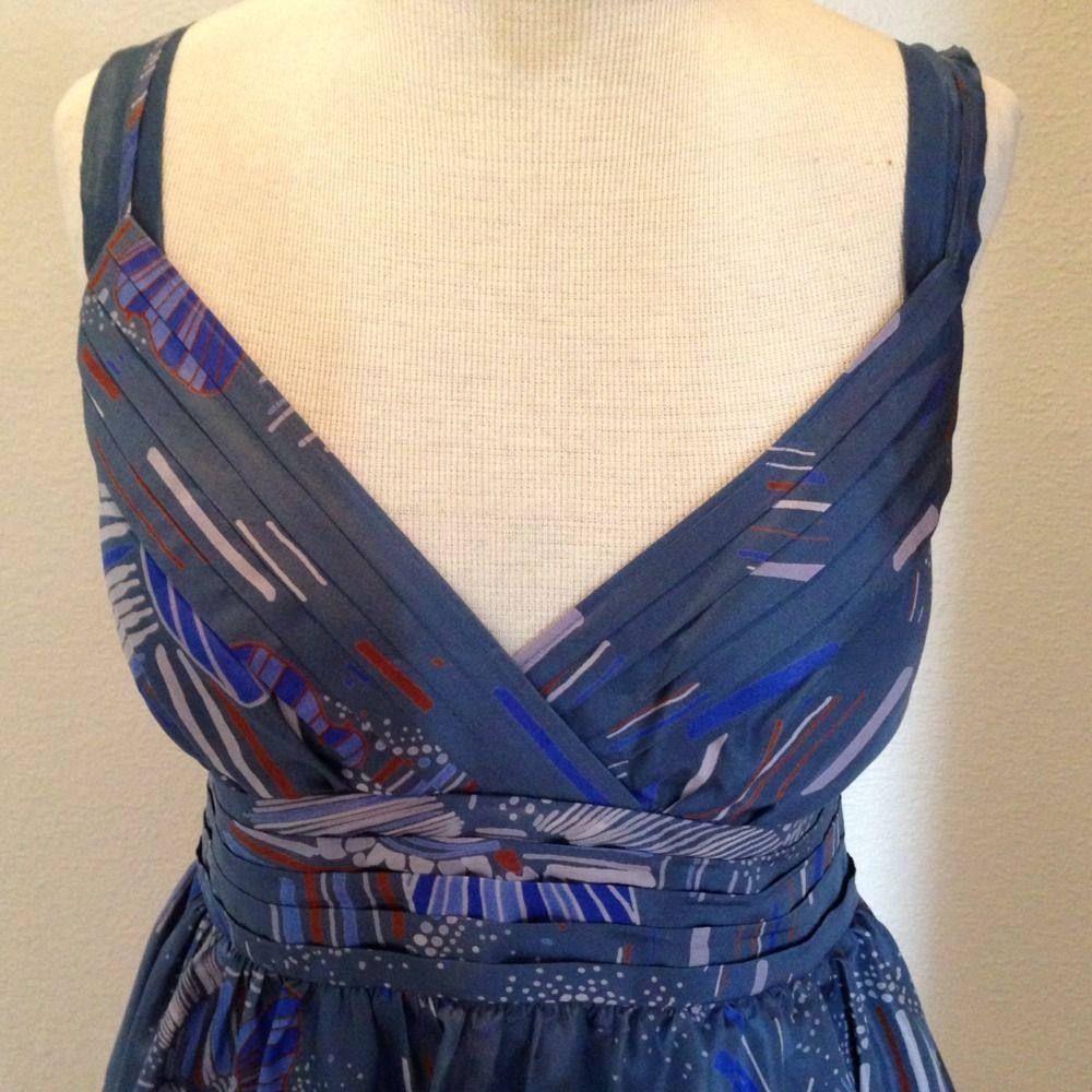 Pretty Max and Cleo Blue Flare V Neck High Waist Dress Size 8