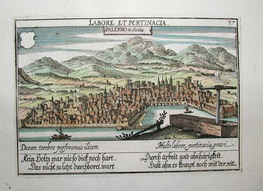 1627 Meisner Braun Hogenberg PALERMO SICILY Town View Superb Engraving