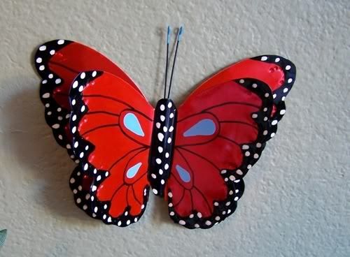 Red Butterfly Metal Art Hand Crafted Wall Home Decor