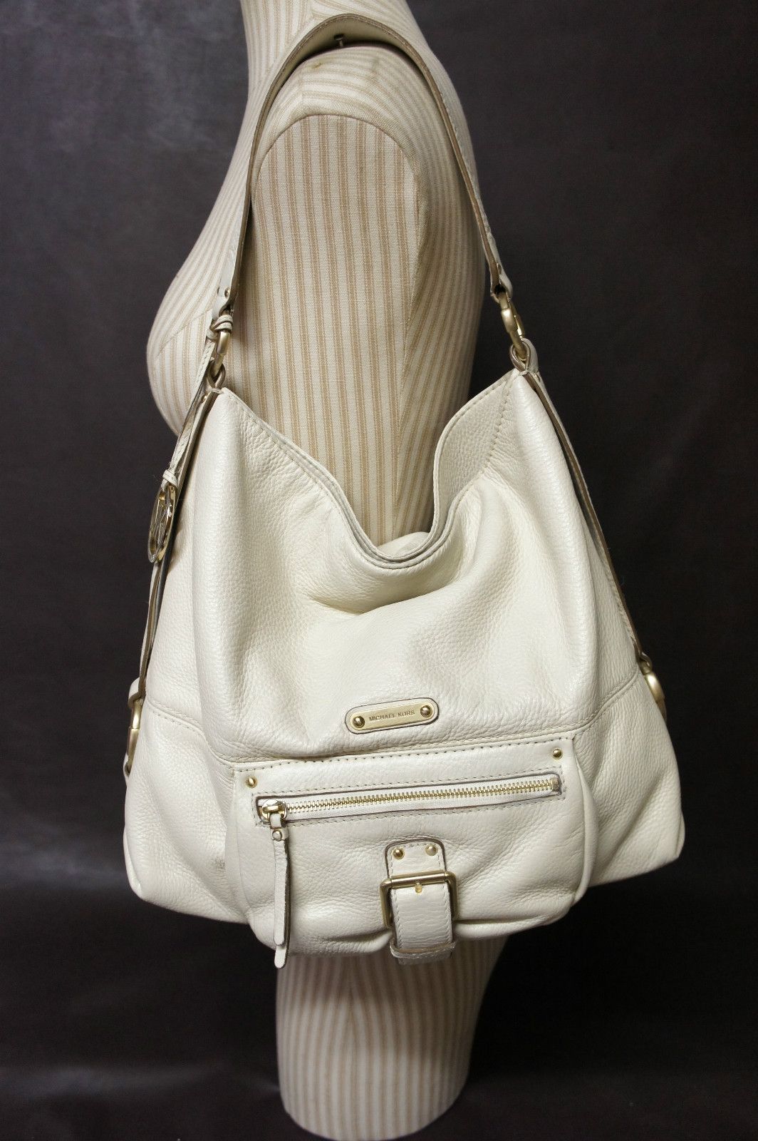 Michael Kors Ivory PEBBLED Leather Slouchy Hobo Shoulder Bag