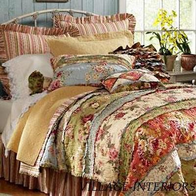 SALE GARDEN DREAM CHIC n SHABBY RAG RUFFLE F/QUEEN QUILT SET 100%