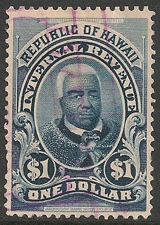 Hawaii 1895 Revenue $1 Blue Used