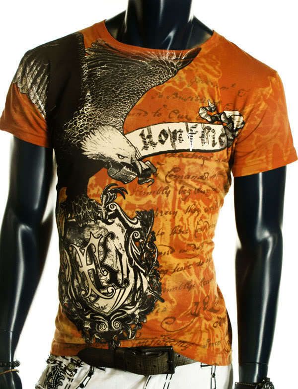 ORANGE GRAPHIC UFC MMA WINGS CROSS WINGS TATTOO BURN CLUB DARK T SHIRT