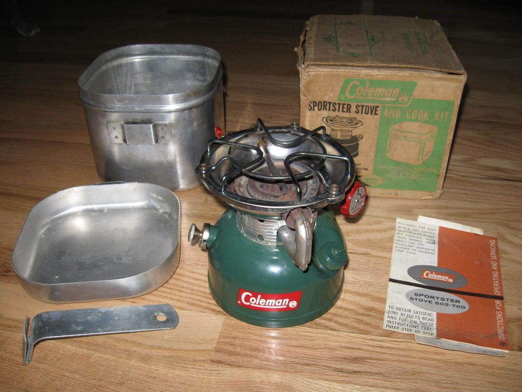 Vintage 7/1963 COLEMAN 502   800 COOK STOVE & COOKSET IN Original Box