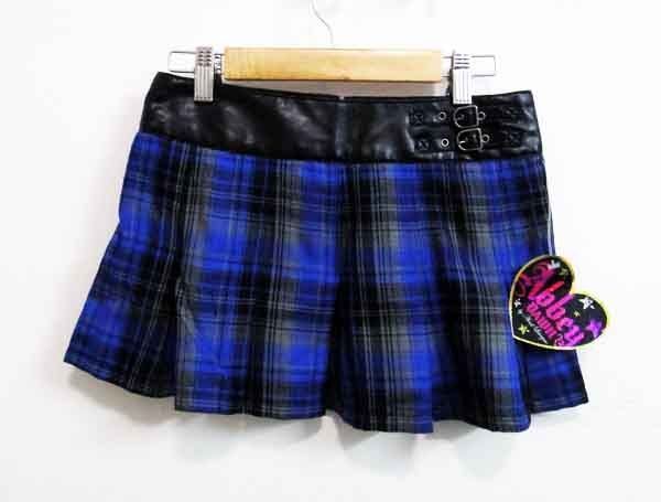 ABBEY DAWN Pleated Blue Plaid Mini Skirt Rock Emo