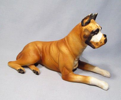 Vintage Hand Painted Bisque Large Boxer Dog Statue Figurine   Fabulous