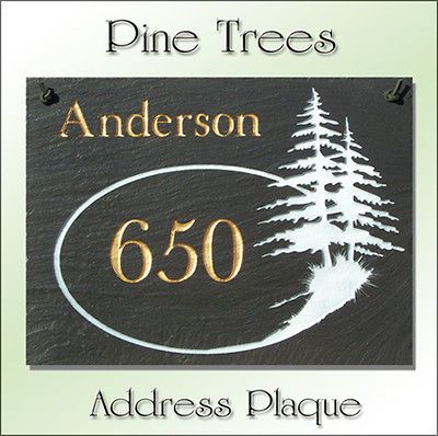 NEW PERSONALIZED PINE TREES NATURAL SLATE ADDRESS SIGN