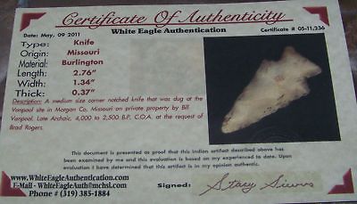 COA 2 3/4 MISSOURI AUTHENTIC ARROWHEAD ARTIFACT GSLAS ACAA **FREE