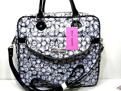 BETSEY JOHNSON Comptuer Laptop Bag Briefcase Gems Black White Sequin