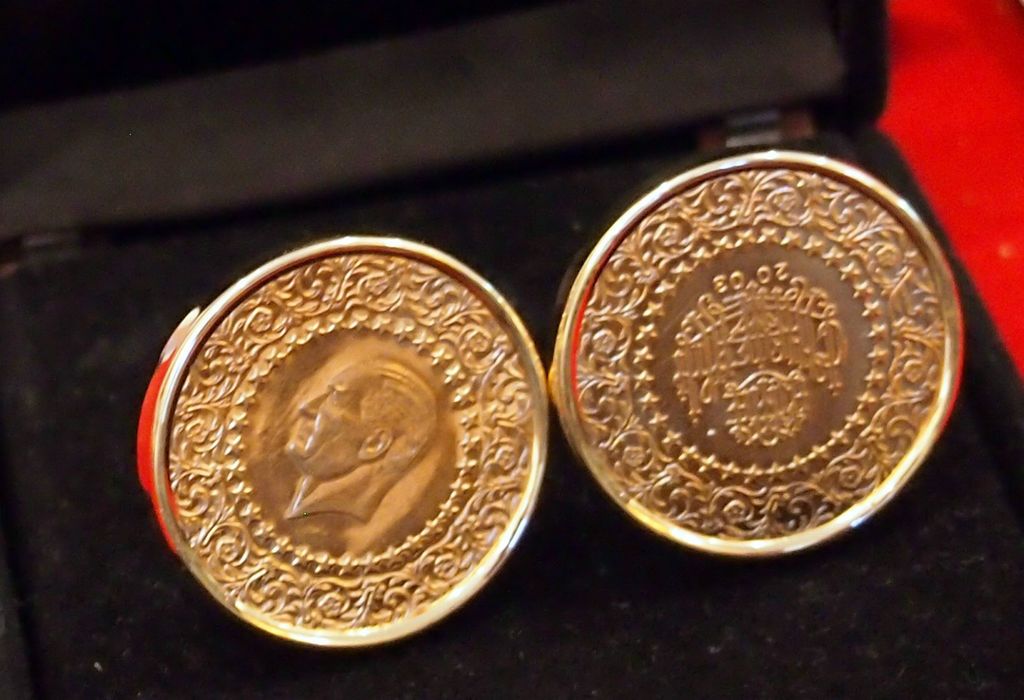 TURKISH KEMAL ATATURK PURE GOLD CUFFLINKS C 2003 LARGE GOLD COINS.23.2