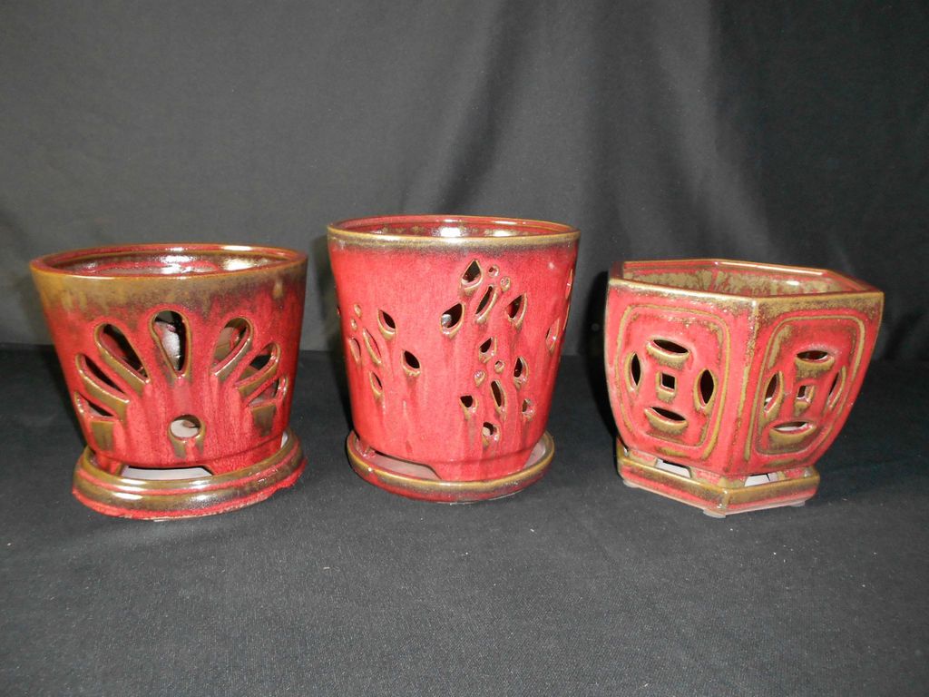 Ceramic Orchid Pot   6 inch Red   Flower & Plant Pot