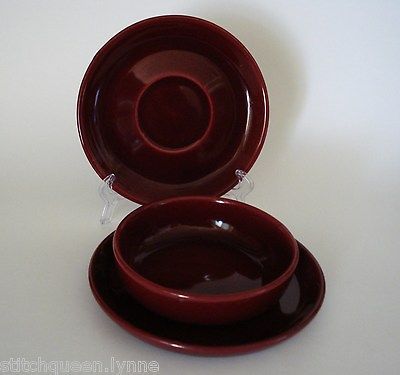 Brusche Ceramics Bauer Al Fresco Maroon B&B Plate, Saucer & Berry Bowl