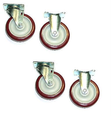 Plate Caster with 5 Polyurethane Wheels 2 Swivel and 2 Rigid Casters