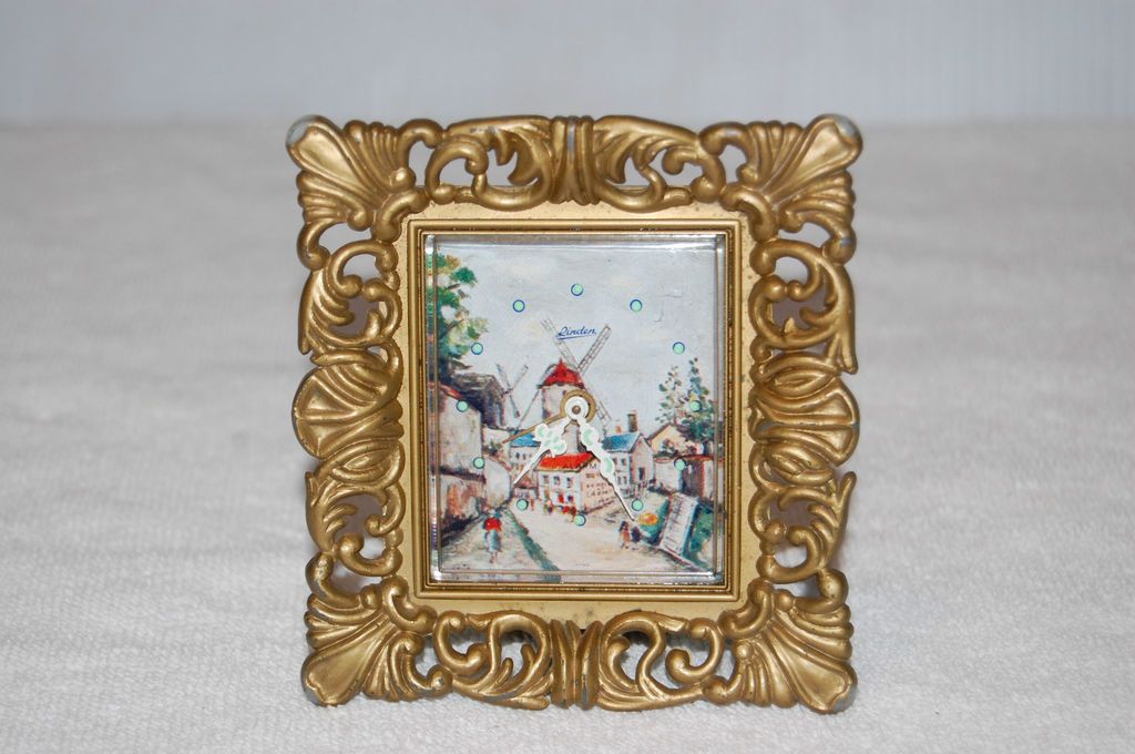 Japan Vintage Ornate Brass Tone Syroco Like Picture Frame Travel Alarm