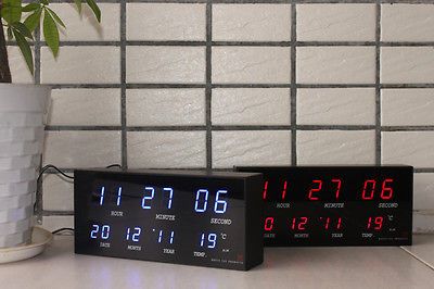 Digital LED Wall Desk Alarm Clock W Calendar Temperature Metal Frame