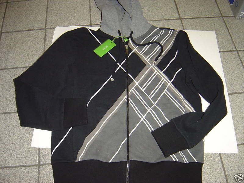 MENS HUGO BOSS BLACK GREY ZIP HOODY SWEATSHIRT SIZE S $185