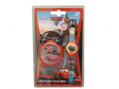 NEW DISNEY CARS LIGHTNING MCQUEEN ALARM CLOCK & WRIST WATCH SET GIFT