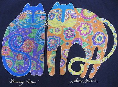 Vintage Laurel Burch Flowering Felines Tee Shirt Sparkling Print