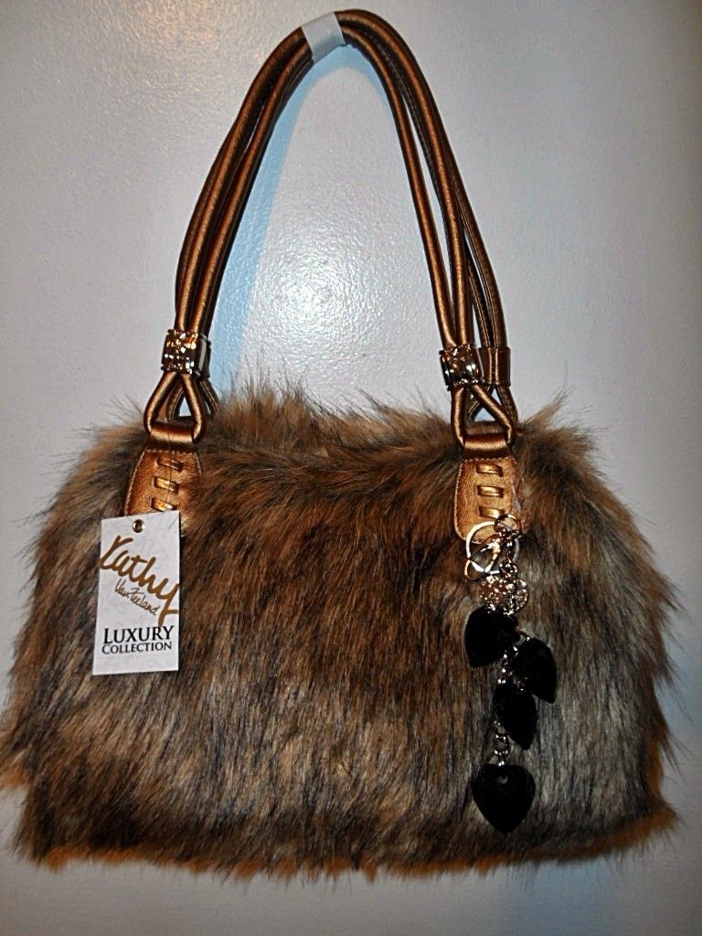 NWT KATHY VAN ZEELAND FUR YOU SATCHEL, BRONZE, BLACK, LEOPARD,HANDBA G