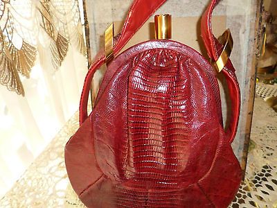 1940s Retro Vintage Alligator Handbag Genuine Lizard by Bass.