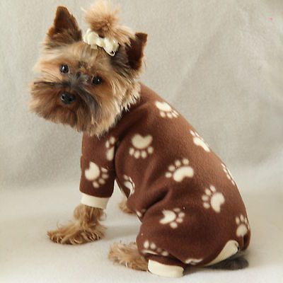 XXS Paw Print Cozy Fleece Dog Pajamas clothes PJS pet apparel teacup