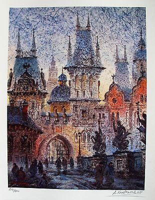 KRASNYANSKY Hand Signed Lithograph TOWER OF KING KARLS BRIDGE