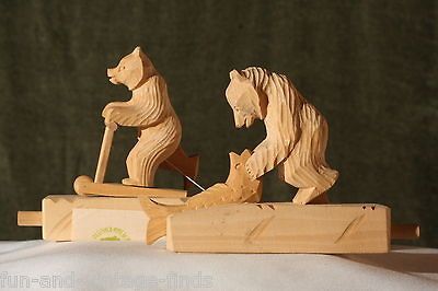 Wood Russian USSR Bear Fish Push Toy Set COLLECTIBLE Trinkets