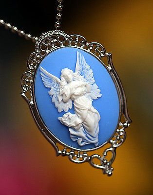 Stunning Guardian Angel Big Cameo Pins Brooches, Pendant Necklace(Two