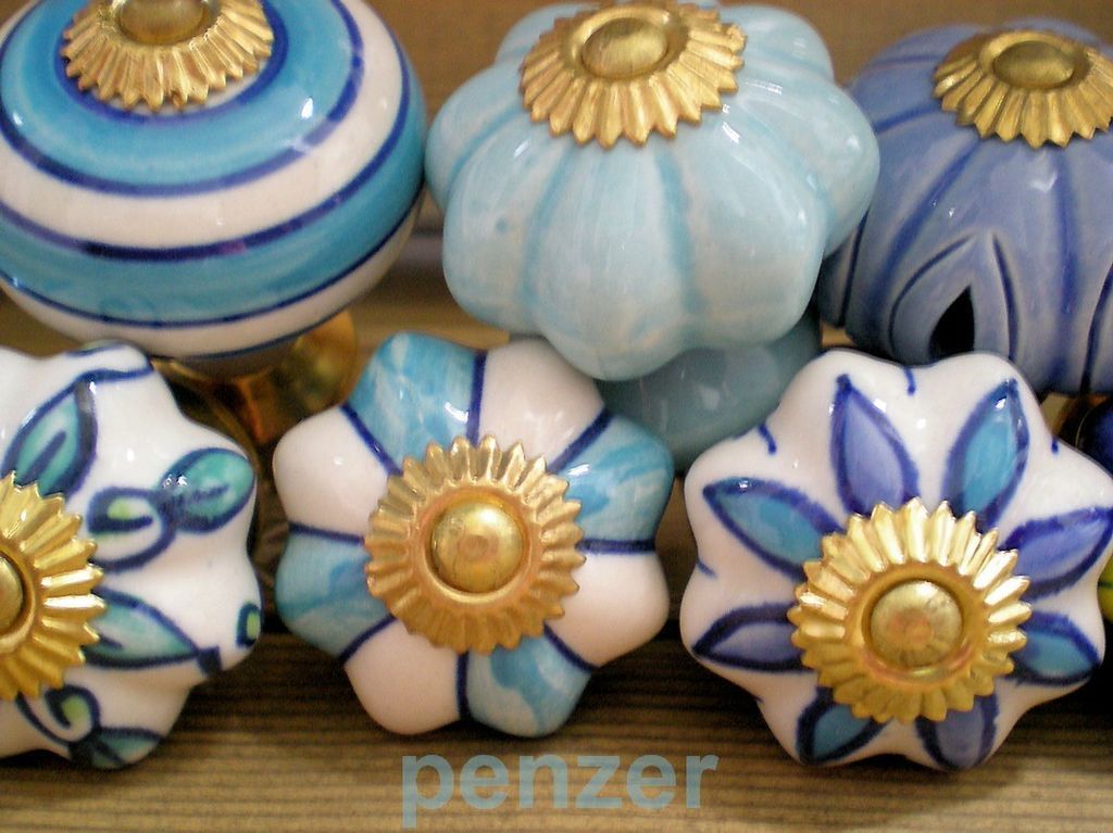 ANTIQUE BLUE PORCELAIN DRAWER DOOR PULL   YOU CHOOSE   NEW CUPBOARD