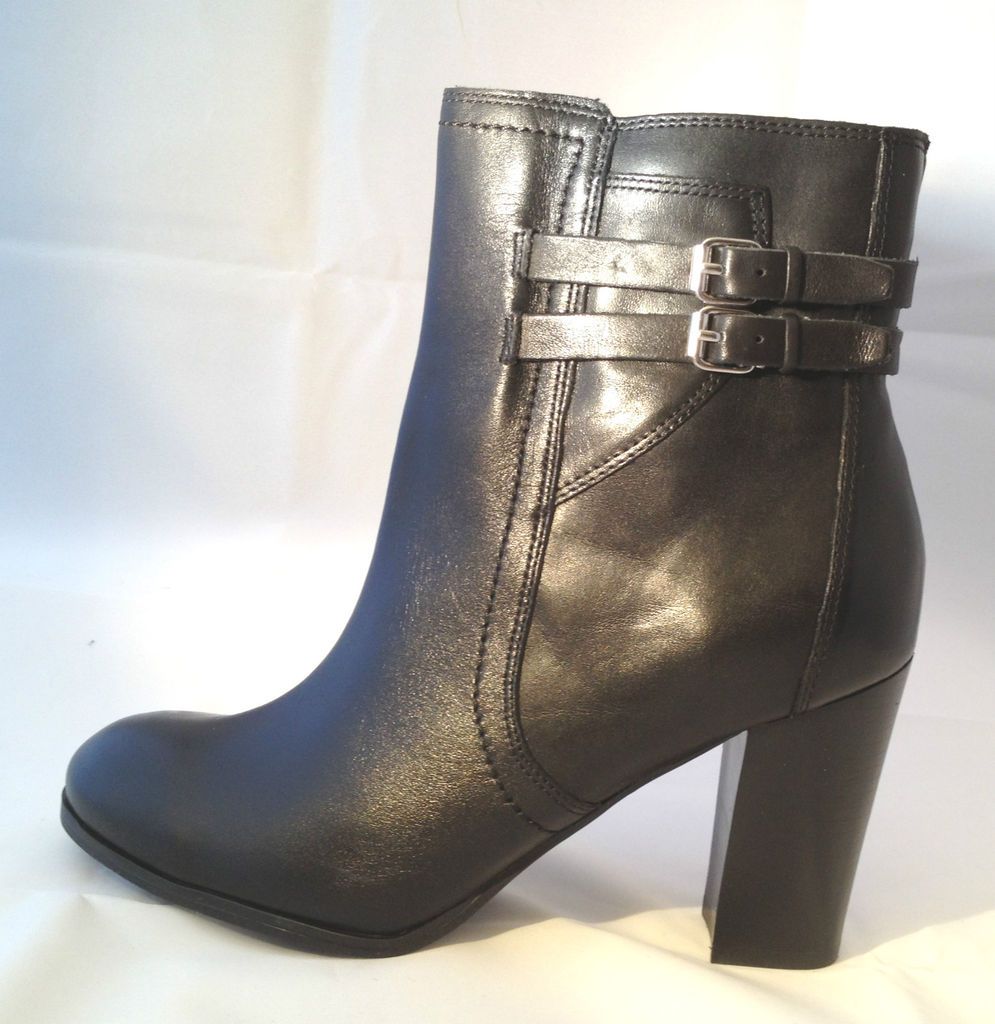 MARC FISHER KATTIE BLACK LEATHER ZIP UP HEELED ANKLE BOOTS