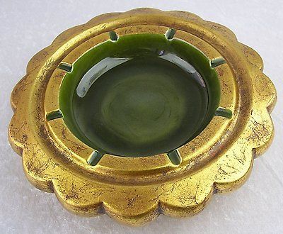 Vtg Freeman McFarlin Anthony Lg Gold Leaf 12 Round Ashtray Calif