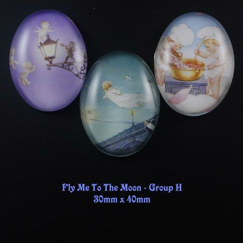 HUGE Glass FLY ME TO THE MOON Oval Cameo Cabochon 30x40mm   11 Options