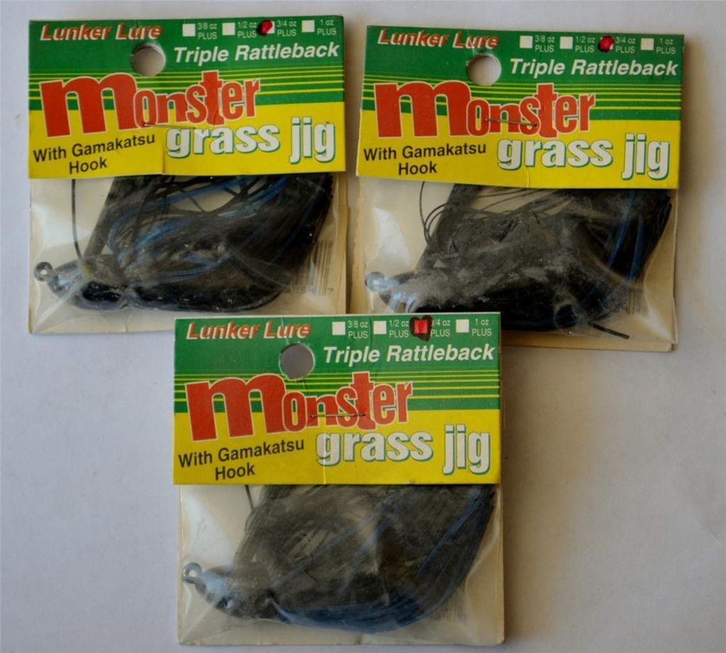 Lot Lunker Lure Monster Grass Jig Triple Rattleback Lure Gamakatsu 3