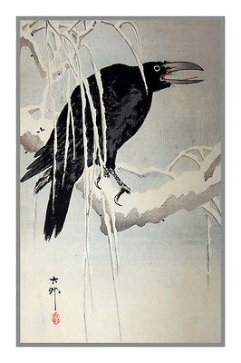 Japanese Crow on Branch Ohara Shoson Koson Counted Cross Stitch Chart