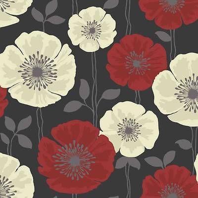 Red / Cream / Charcoal   FD14868   Poppie   Fine Decor Wallpaper