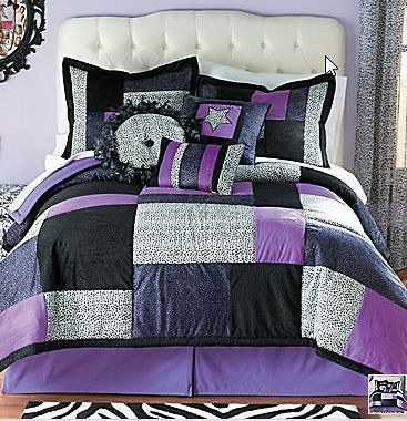 PURPLE & BLACK LEOPARD TWIN 2pc COMFORTER & SHAMS by SEVENTEEN, NEW