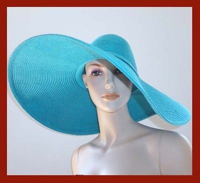 BRAND NEW SEXY AQUA LADIES SUMMER BEACH WIDE BRIM CHURCH HAT TURQUOISE