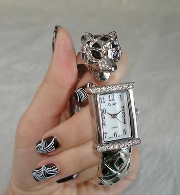 JAGUAR~AUSTRIAN CRYSTAL SILV TONE LADIES BANGLE WATCH