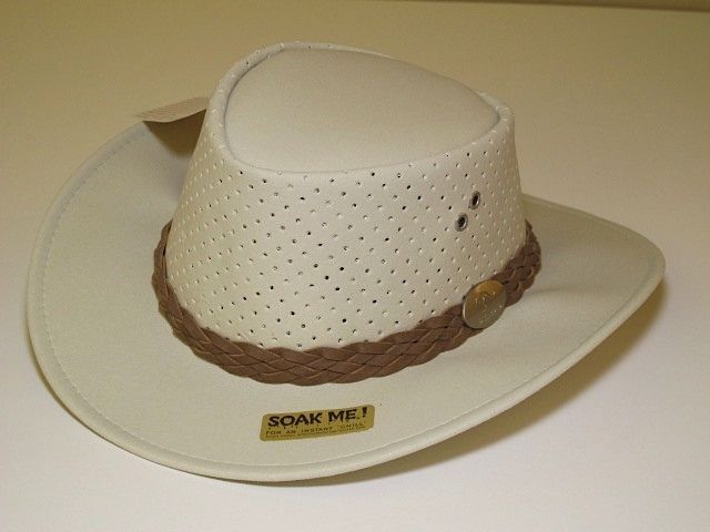 AUSSIE CHILLER BUSHIE PERFORATED HAT   PEARL   MEDIUM   SIZE 7