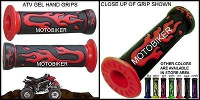 listed YAMAHA ATV QUAD RAPTOR 450 550 660 700 RED FLAME GEL HAND GRIPS