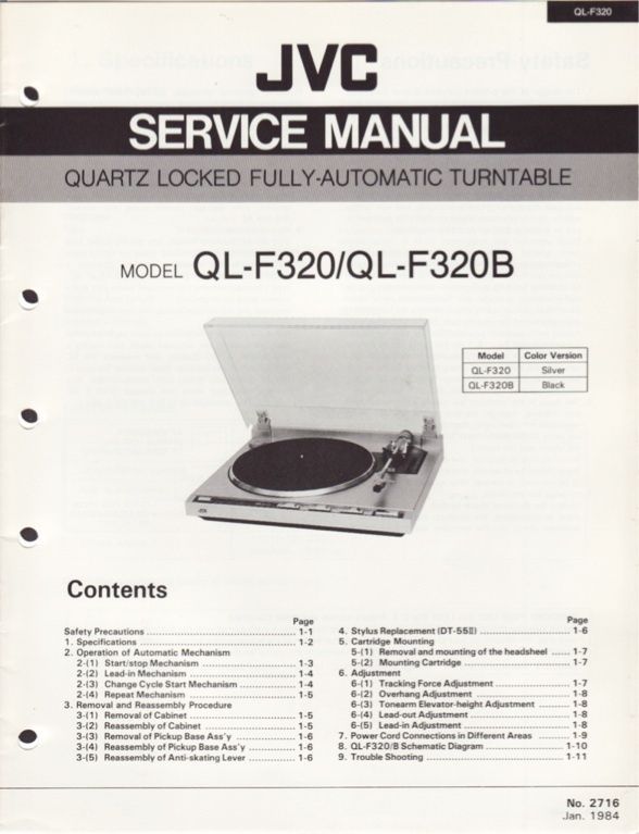 JVC Service Manual for QL F320/QL F32 0B Turntable