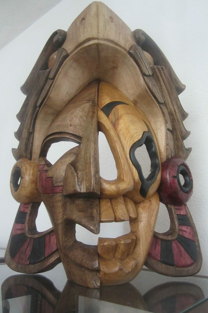 HAND CARVED EAGLE WARRIOR MASK AGUILA AZTEC ART HUGE 15x12 CEDAR on ...