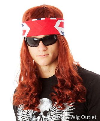 AUBURN LONG Costume Wig Rocker 80s 90s Guns N Roses Party Mens Axel
