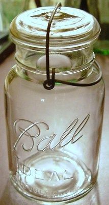 Ball Ideal Patd 1908 Quart Canning Jar # 8 with Wire Bail & Glass Lid