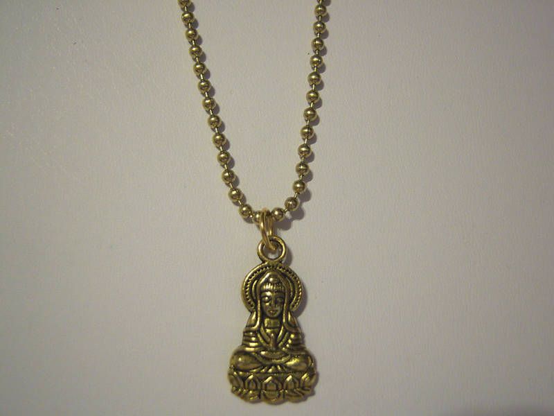 Gold Plated Sakyamuni Buddha Brass Ball Chain Necklace