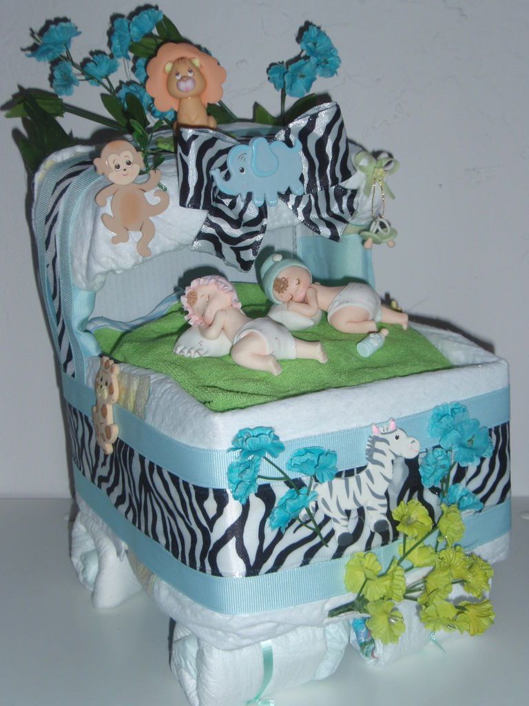 BASSINET BABY SHOWER CENTERPIECE BIRTHDAY GIFT TWINS DIAPER CAKE