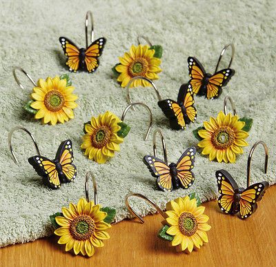 Yellow Sunflower Flower Floral Butterfly Bathroom Floor Rug Mat Decor