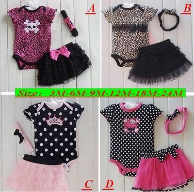 Girl 3 PCS Set Leopard Romper Bodysuit & Ruffled Skirt Dress