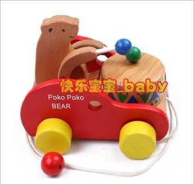 Wooden educational toys baby drag walker pull toys beech Cubs beat the