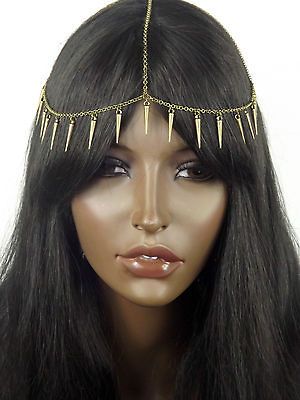 Bronze Spike Head Chain Headpiece Forehead Hair Band Vintage Boho Edgy